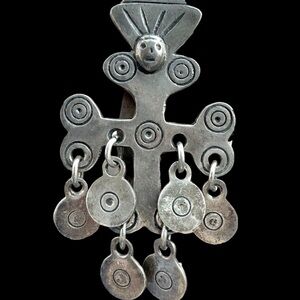 50g SOLID STERLING SILVER Money Clip Vintage Mexican Mapuche Cross Aztec Tribal